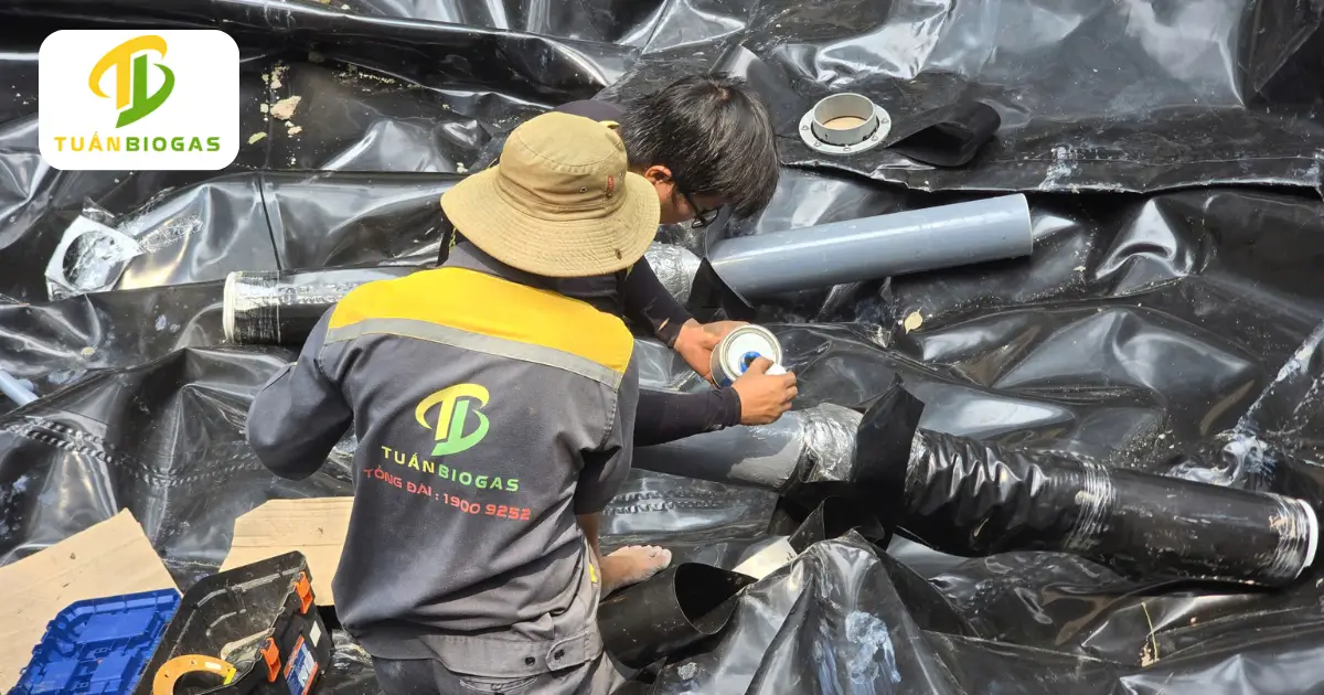Đội ngũ kỹ thuật Tuấn Biogas thi công lắp đặt trực tiếp tại trang trại Đồng Nai