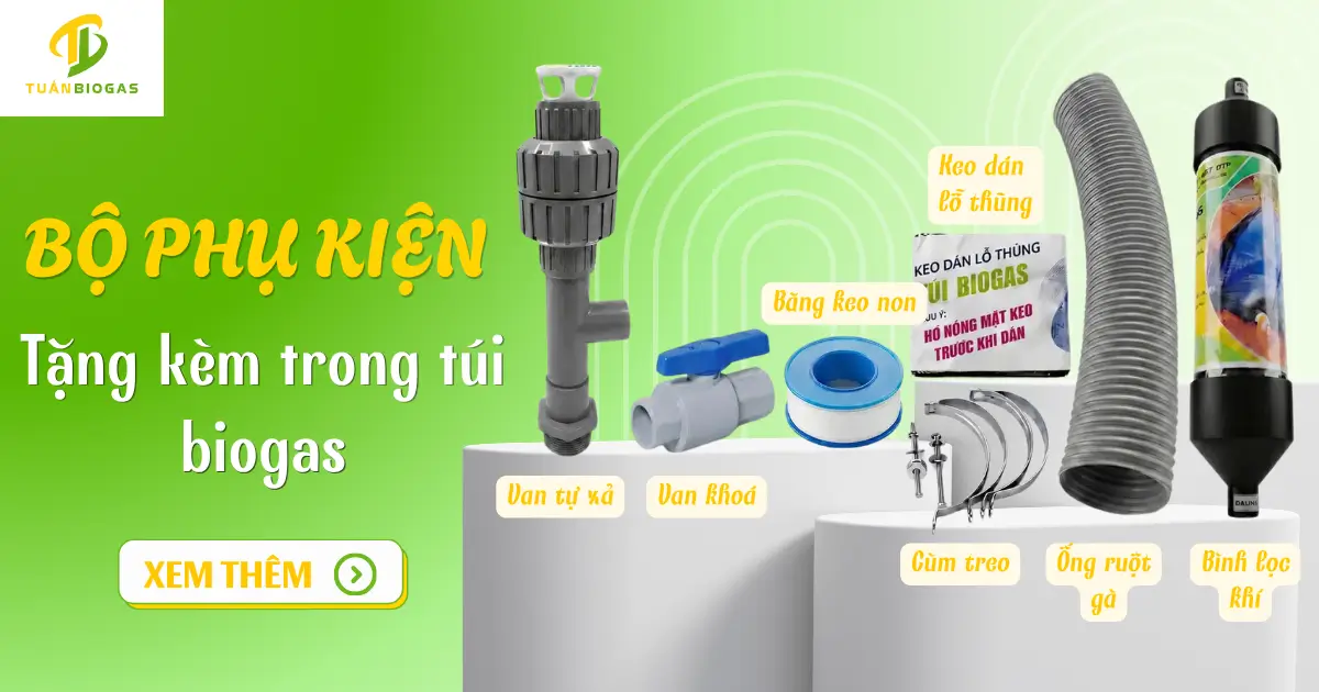 Bộ phụ kiện bảo vệ túi biogas gồm van xả lò xo inox và mặt bích chống giằng xé
