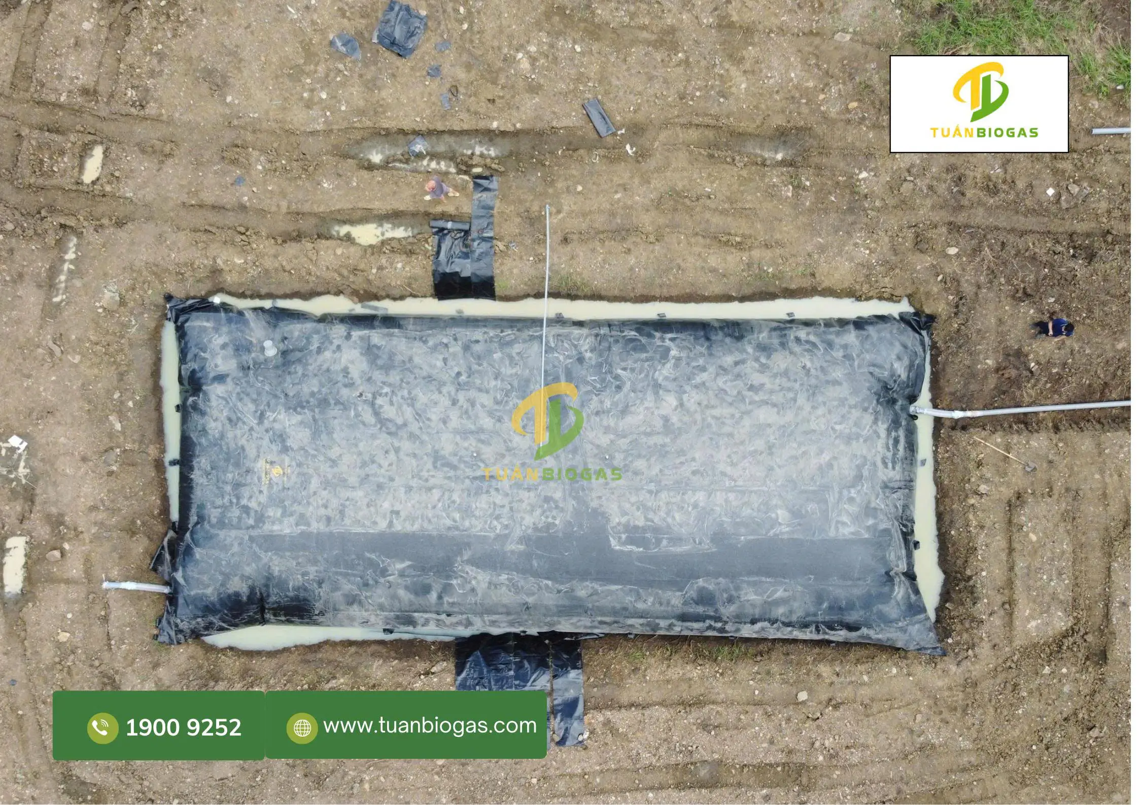 Túi biogas tròn 250 khối nhìn từ trên cao